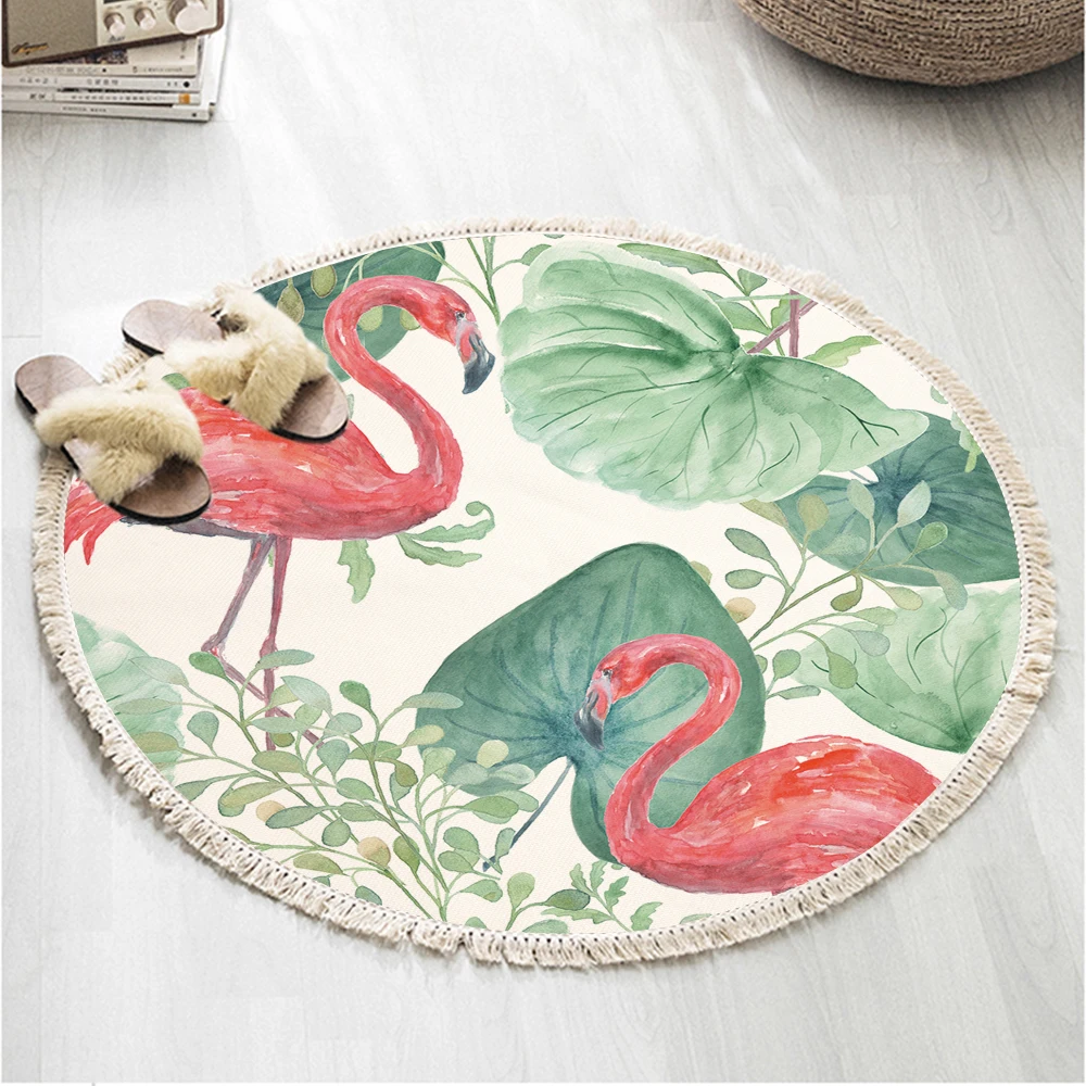

Miracille Tropical Flamingo Round Carpet Rugs With Tassel Corridor Area Carpet Prayer Pad Animal Child Bedside Fashion Area