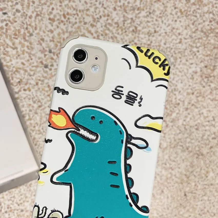 

Cartoon Dinosaur Leather Soft PU Phone Case for iphone 11 12 Pro Max Mini X XR Xs 7 8 Plus Cute Silicone Shockproof Back Cover
