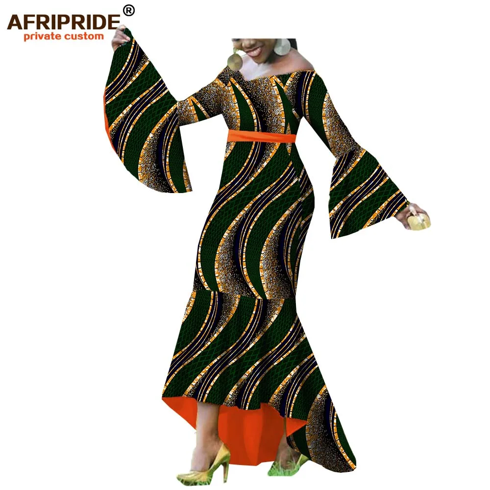 

Осеннее Африканское платье-труба для женщин AFRIPRIDE с длинными расклешенными рукавами с открытыми плечами длиной до пола хлопковое платье ру...