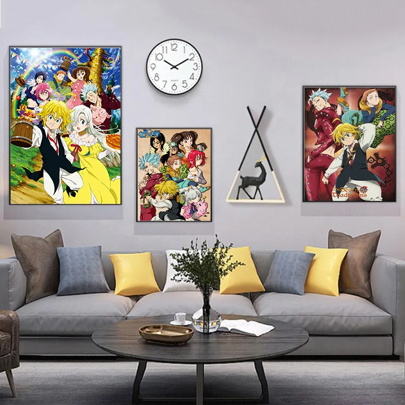 Плакат на стену с белым покрытием винтажный аниме фильм семь смертных грехов