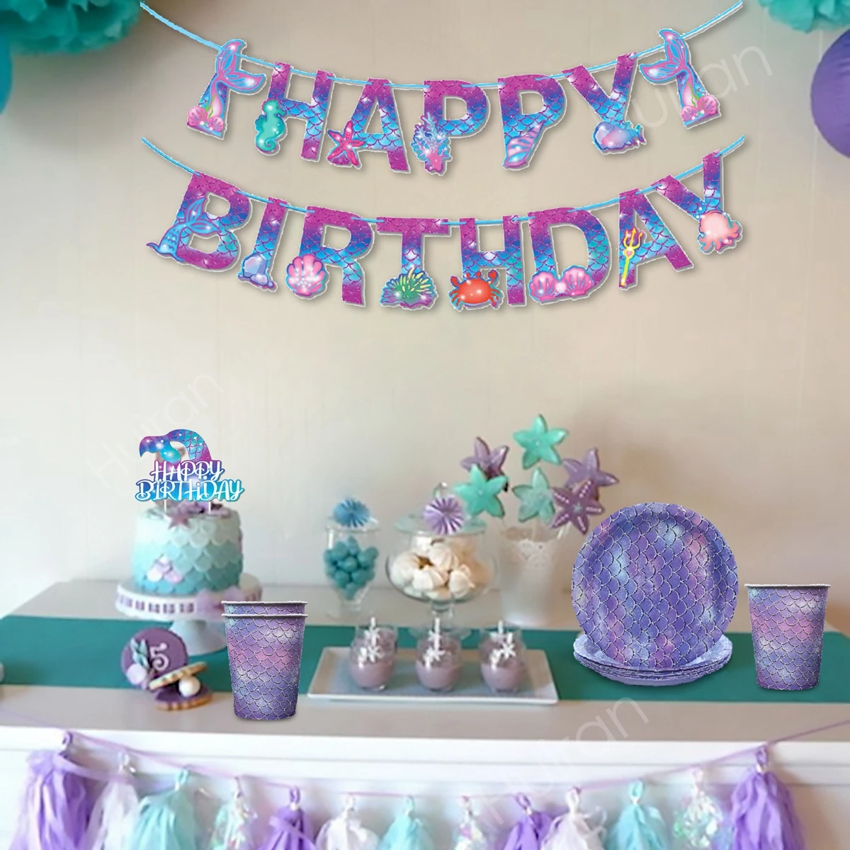 

Mermaid Tail Disposable Tableware Mermaid Plates Under The Sea Party Mermaid Cups Little Mermaid Girls 1st Birthday Party Decor