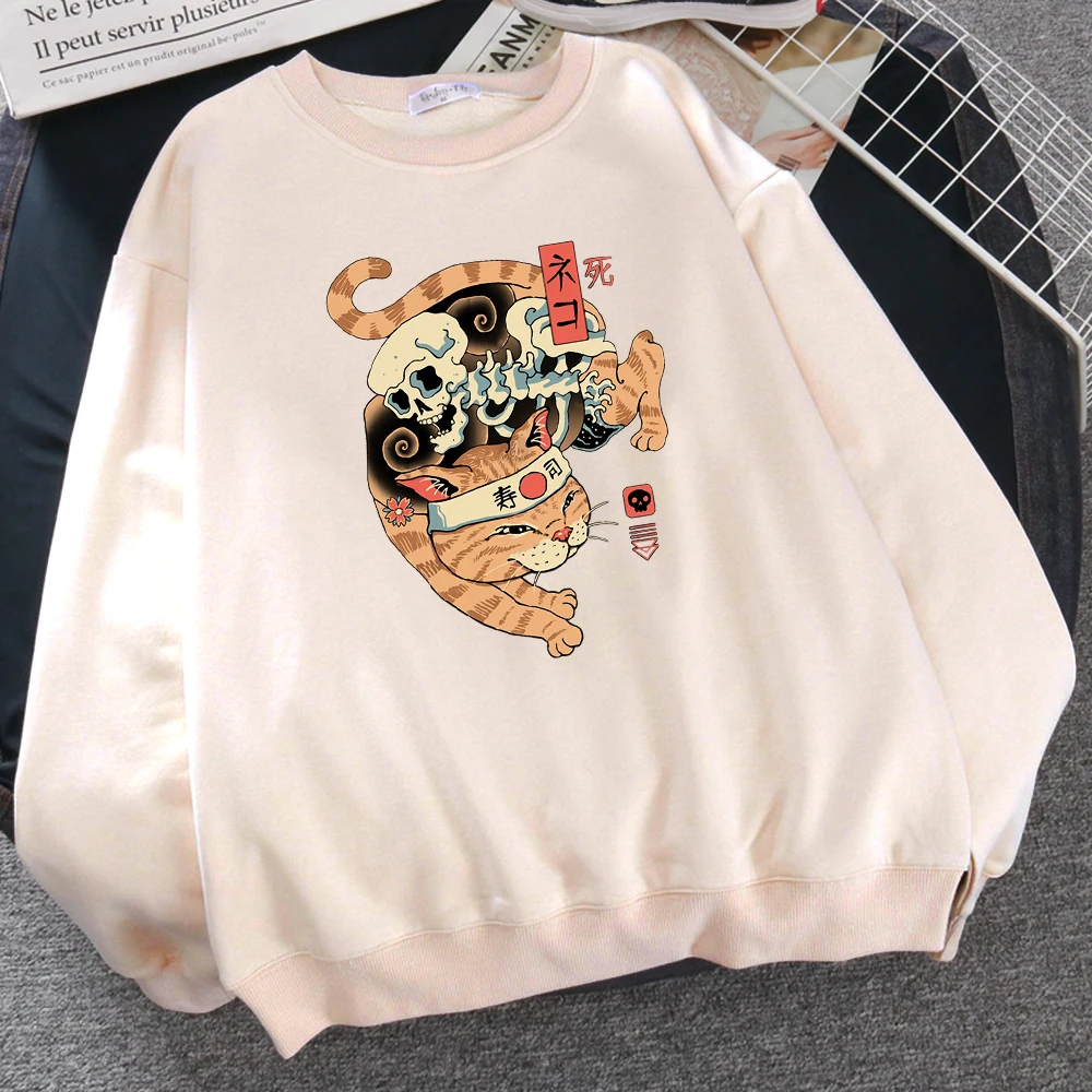 

Толстовка мужская с капюшоном, уличный свитшот с японским суши-котом, Модный повседневный спортивный костюм, удобная флисовая уличная одеж...