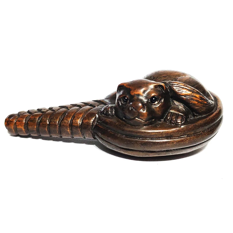 

Y6444 - Collectible 20 Years Old 2" Hand Carved Ebony Ironwood Netsuke - Cat
