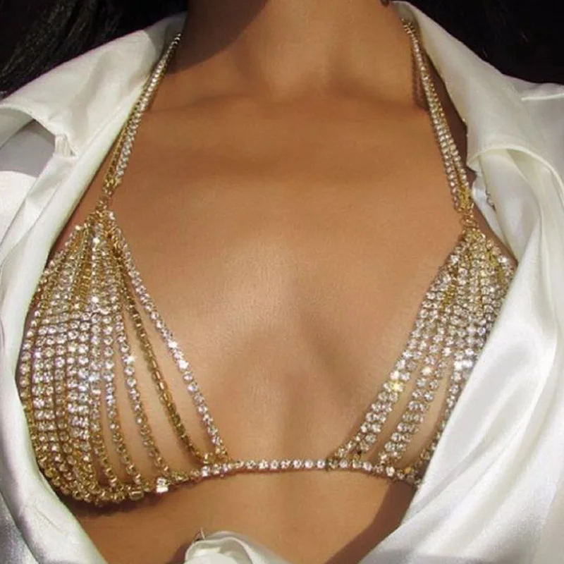 VCU New Fashion Hollow Sexy Fishnet Diamond Bra Body Chain For Women Harness Necklace Boho Beach Jewelry |
