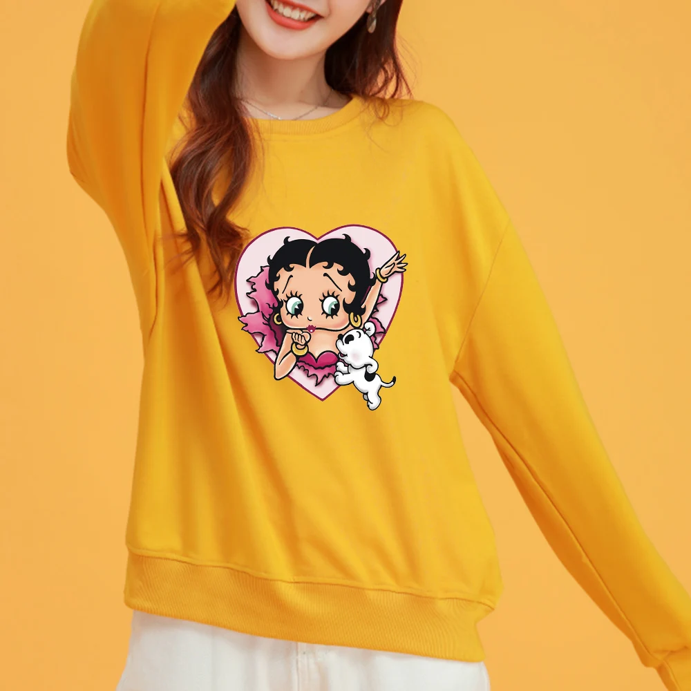 90s Cartoon Print Sweetshirt for Girls Cotton Kawaii Oversize Streetwear Hoodie Long Sleeve Sweatshirt Women Soft Thin Sweatsuit