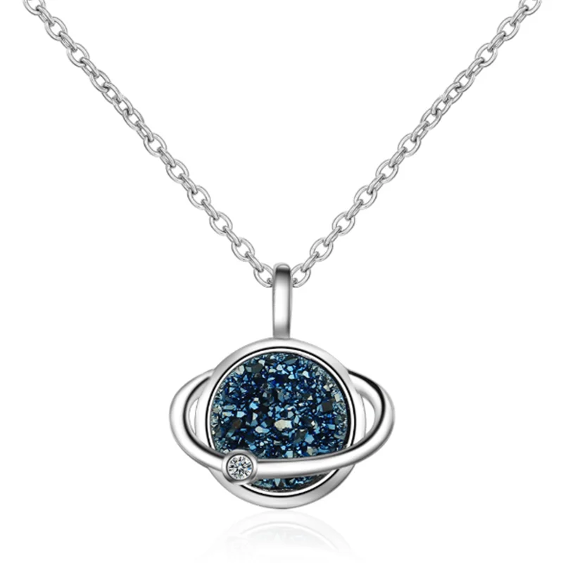Женское Ожерелье с синим кристаллом и серебряным покрытием SE032|Ожерелья