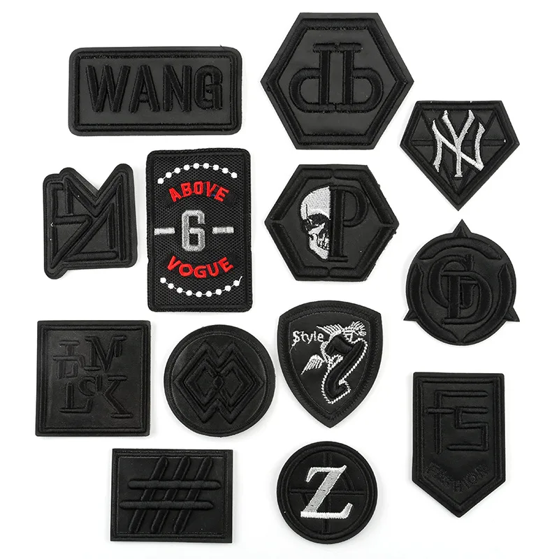 Вышивка черная искусственная кожа ПРИШИТАЯ утюгом на одежде сделай сам