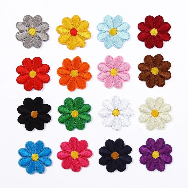

100pcs/lot Small Embroidery Patch Sunflower Floral Bag Backpack Dress Skirt Clothing Decoration Diy Iron Heat Transfer Applique