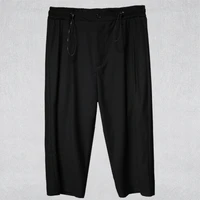 eight quarter pants suit pants elastic waist casual pants black high waisted wide leg pants mens stylish baggy belt decoration