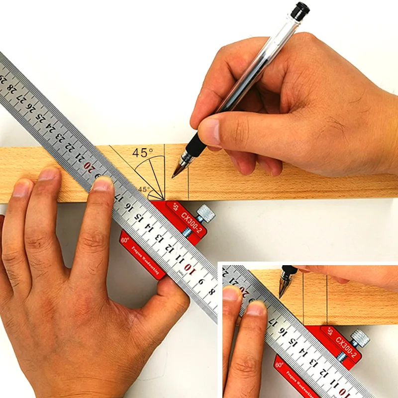 45-90 Degree Woodworking Angle Scribe Ruler Carpenter Height Gauge Locator Steel Adjustable Fixed Block DIY Measuring Tool | Инструменты