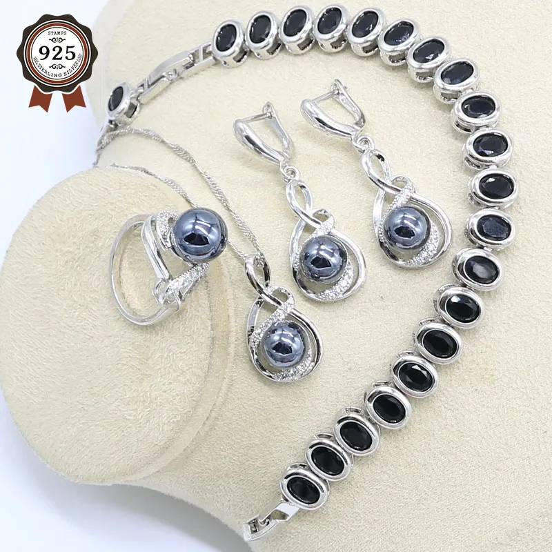 Черный жемчуг серебряный цвет ранние серьги ожерелье кулон кольцо циркониевый
