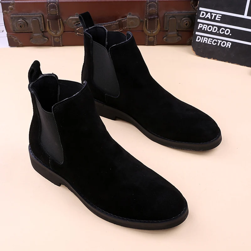 British design chelsea boots for men casual shoes outdoors cowboy boot cow suede leather botas masculinas ankle botines hombre
