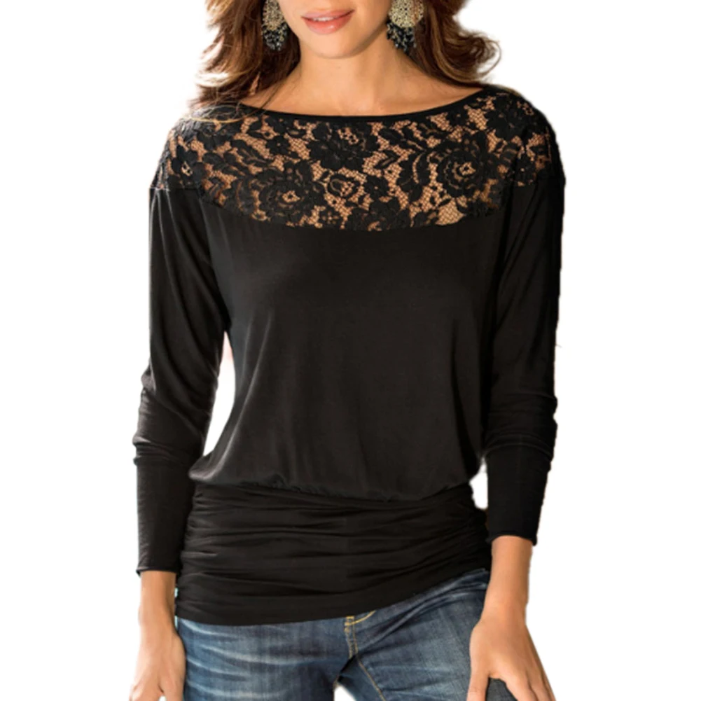 Женская кружевная Свободная рубашка с длинным рукавом женская летняя