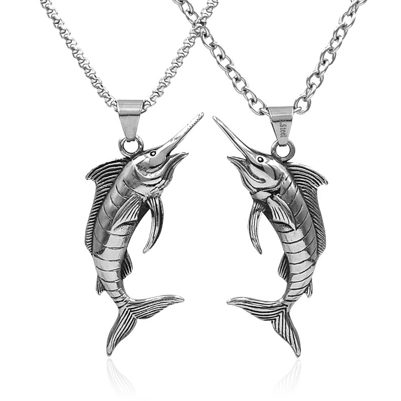 Мужское ожерелье с подвеской в виде рыбы из нержавеющей стали | Украшения и