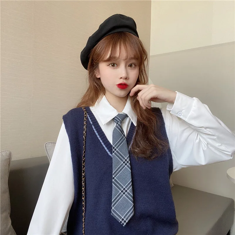 

Новинка весна-осень 2021 стильный женский костюм в стиле преппи Омолаживающая Модная рубашка в западном стиле свитер из двух предметов жилет