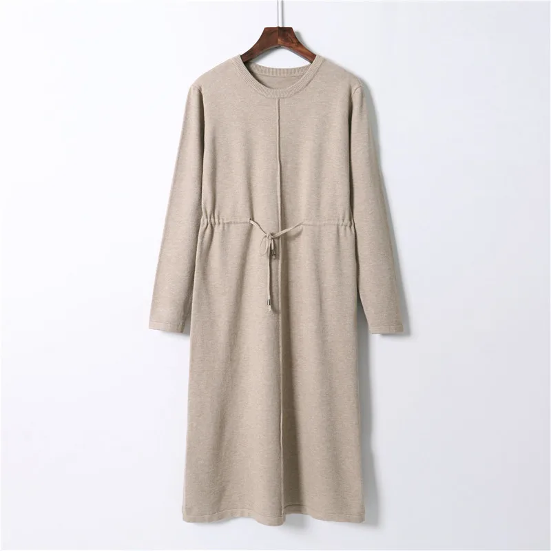 

HLBCBG autumn winter Women O neck loose long Sweater dress robe Knitted Sweaters Drawstring dress Female oversize maxi dress