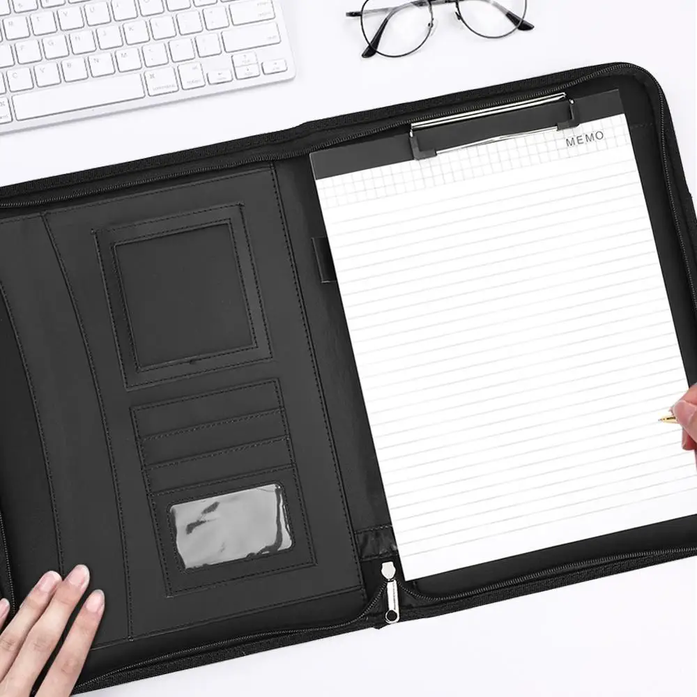 

Bag for Documents A4 PU Zipped Business Portfolio Multifunctional Conference Document Folder Organizer for Card