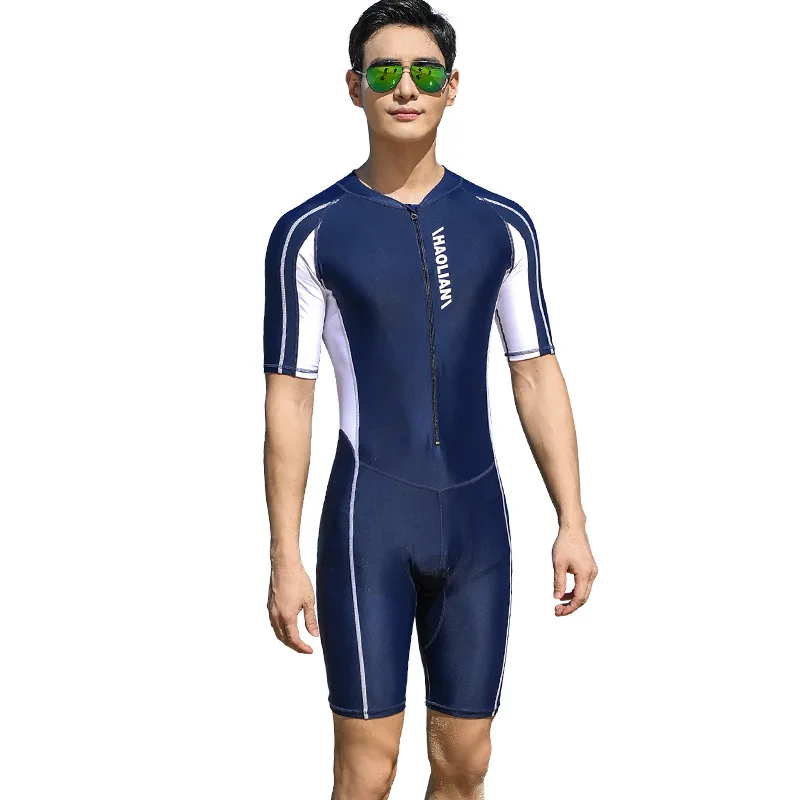 Plus Size Short Sleeve Rash Guard Men Front Zipper Wetsuit Swimming Snorkeling Surfing Swimsuit Free Diving Body Suits Swimwear