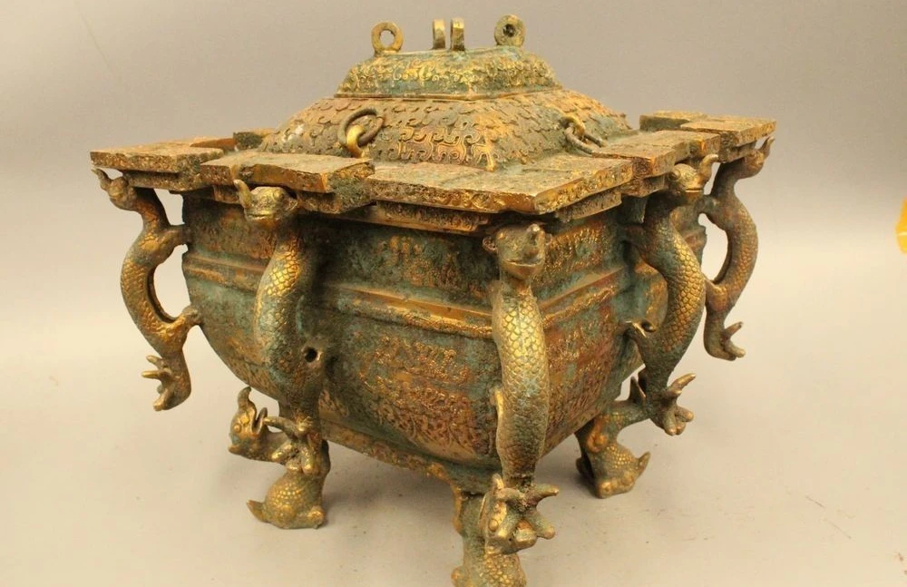 Zm 13 &quotДревняя китайская династия старый бронзовая позолота девять дракон монстр