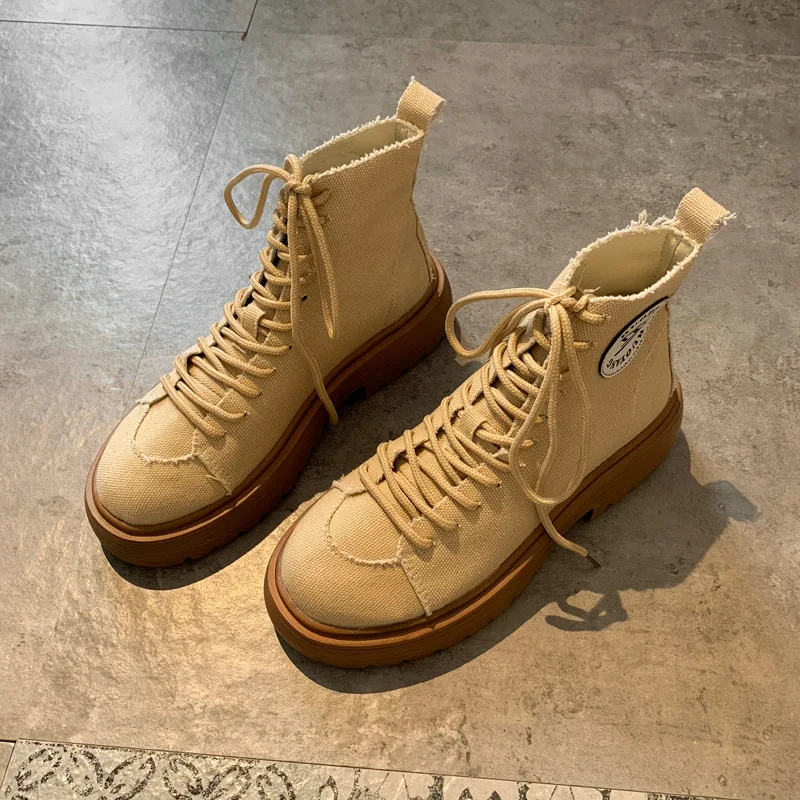 Женские парусиновые ботинки; ботильоны для женщин; Zapatos de mujer; модные однотонные Ботинки martin с круглым носком; повседневные мотоциклетные ботинки
