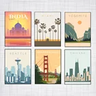 Картина на холсте с высоким разрешением, винтажный постер на стену с изображением Сан-Франциско, Сиэтл, йосемат, Майами, Италия, путешествия, города, пейзаж