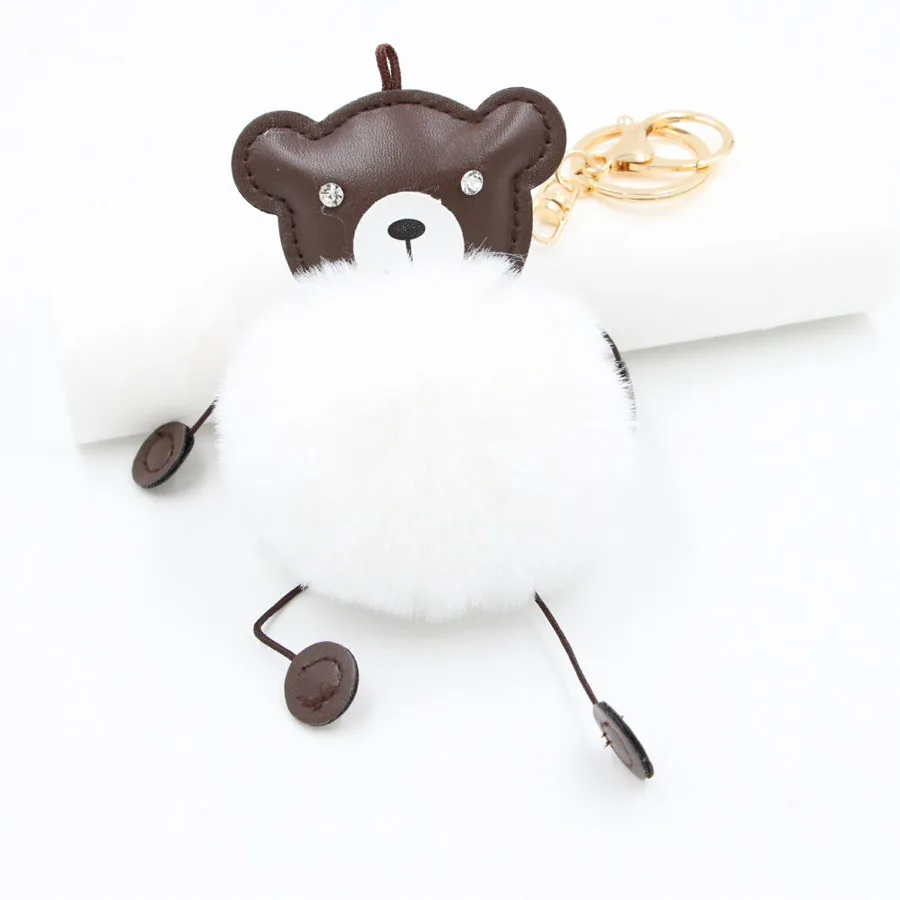 Милый пушистый PU медведь брелок женская сумка брелоки подвески Pom автомобильный