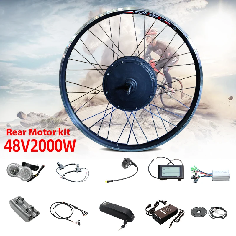 Online 2000W Hinten Rad DIY Ebike Conversion Kit Ausgerichtet Hub Motor 20-29 Zoll Elektrische Bike Conversion Kit Hailong Batterie Freies Verschiffen