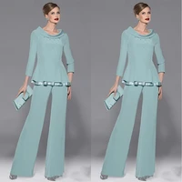plus size chiffon custom long sleeve woman lady mother of the bride dress mother%ef%bc%87s dresses pant suits formal trousers o neck