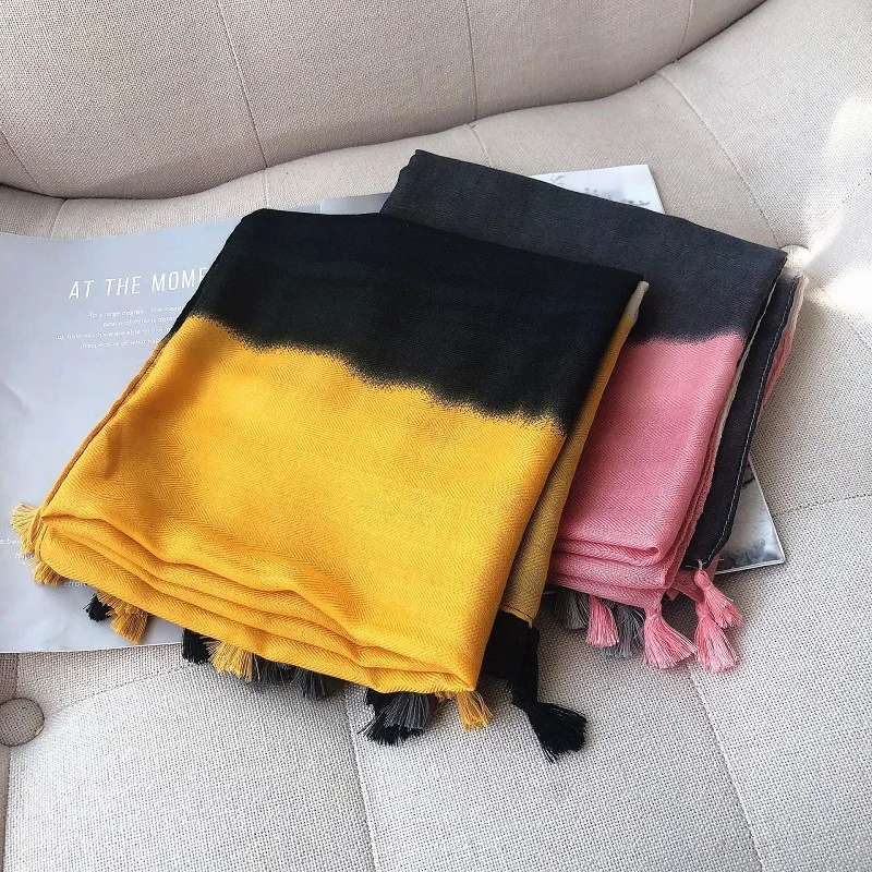 2020 Дамская мода обычный эффектом деграде (переход от темного к кисточками шаль из