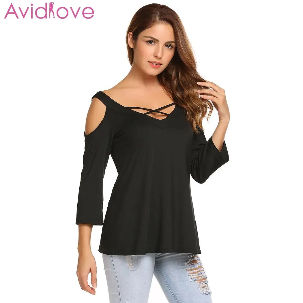 Женский Повседневный пуловер с рукавом 3/4 v-образным вырезом и открытыми плечами