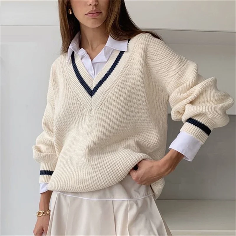 

Winter Women Korean Preppy Style Knitted Basic Sweater Pullover Long Sleeve Beige Casual Sweater Jumpers Tops Outerwear