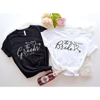 bride groom married t shirt summer couples letter print o neck cotton honeymoon tops wifey and hubby casual harajuku nuisex tee