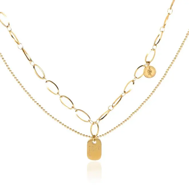 

Vintage Nameplate Exaggerated Stainless Steel Necklaces For Women Double Layer Cool Chain Necklace Clavicle Chain Accessories
