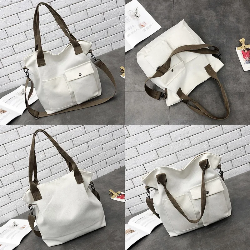 

Women Bag Retro Handbags Soft Canvas Bag Large Capacity Women Shopping Bag Casual Hasp Ladies One Shoulder Tote Bags