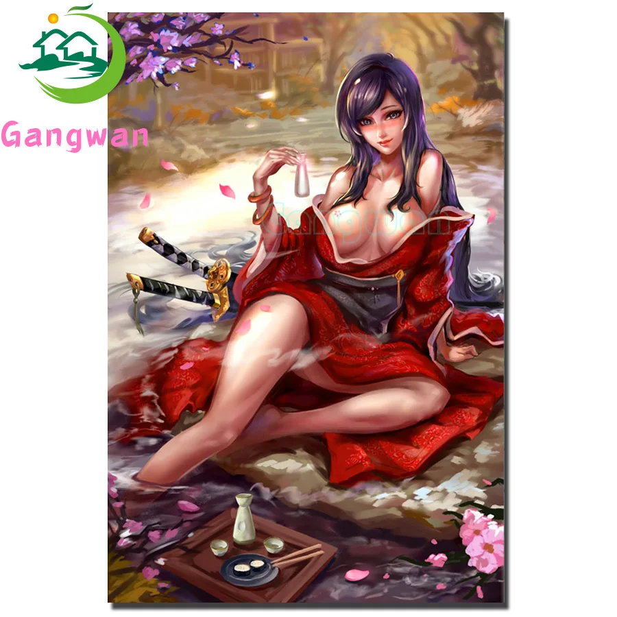 

Самурайский меч катана вышивка стразами девушка мозаика полная квадратная дрель для костюмированной вечеринки по японскому аниме искусст...