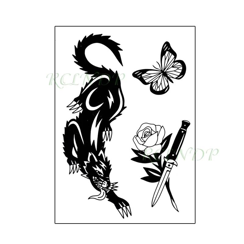 Водостойкая Временная тату-наклейка тигр животное бабочка Роза нож поддельные