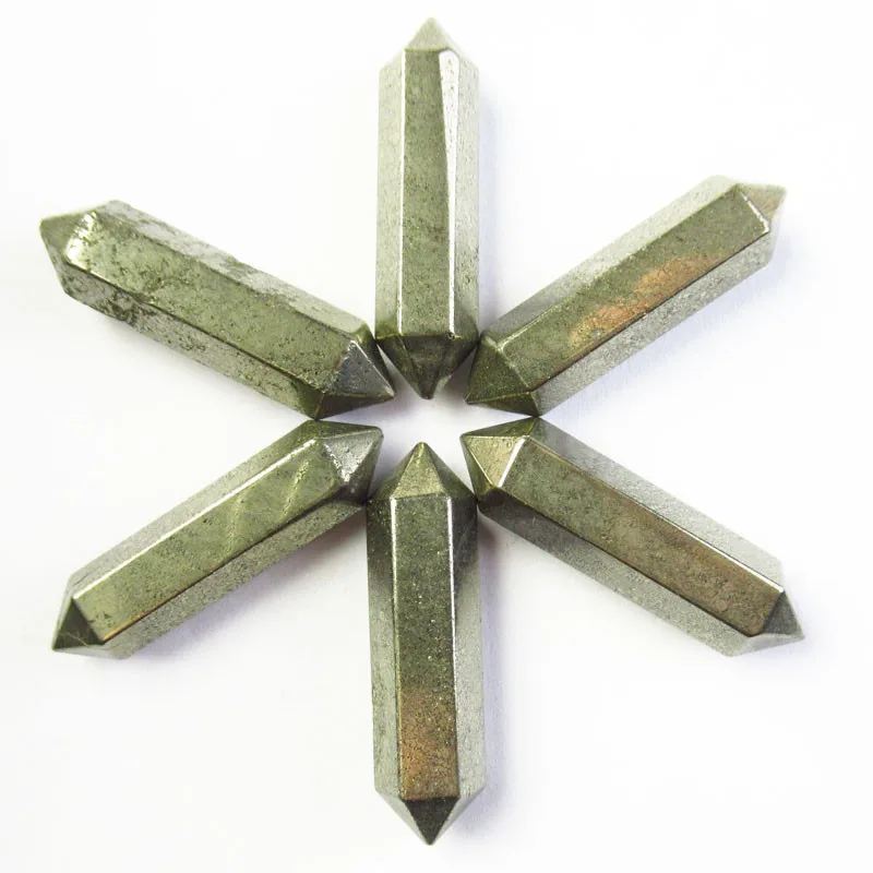 

5Pcs 36g Faceted Natural Pyrite Hexagonal Point CAB CABOCHON 33x8mm SH6931