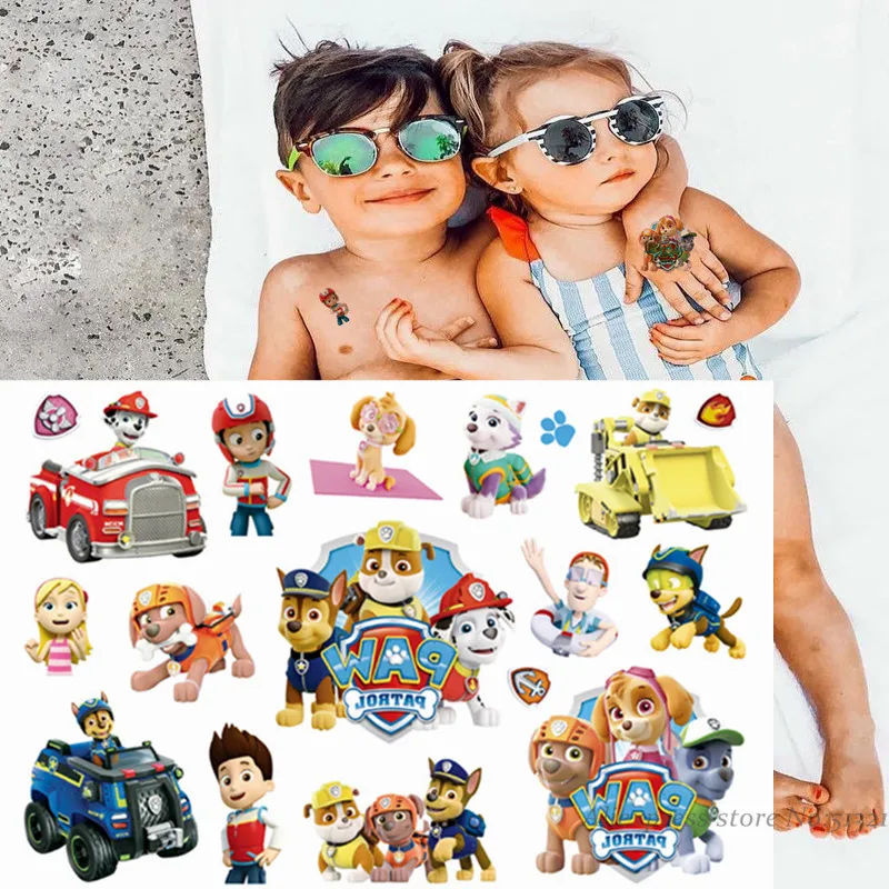 Лапа патруль милый мультфильм Временные татуировки Стикеры для мальчиков