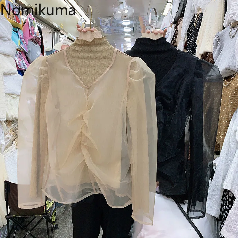 Новая модная водолазка Nomikuma с длинным рукавом рубашки из двух частей однотонные