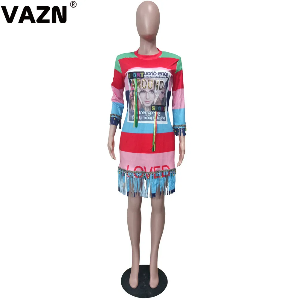 VAZN, новинка, свободный продукт, повседневное, молодежное, модное, с принтом, короткий рукав, в полоску, с принтом, женское, прямое, мини платье