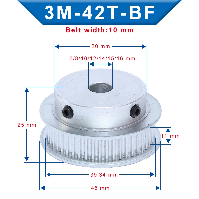 Timing Pulley 3M-42T BF shape Bore 6/8/10/12/14/15/16 mm Aluminum Material Slot Width 11mm For 10mm 3M-Timing Belt | Обустройство