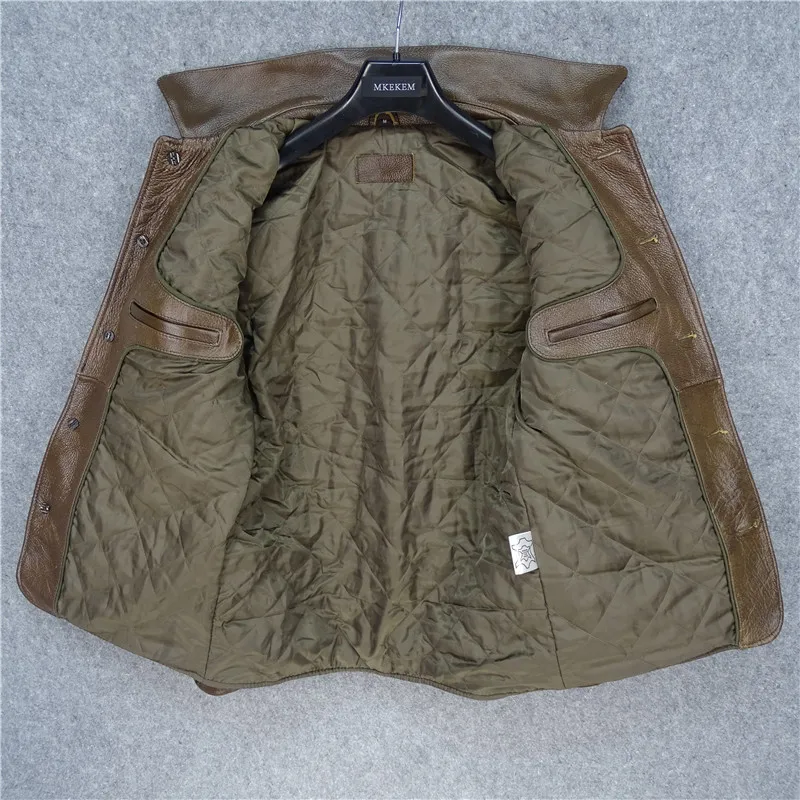 

Winter Thicker Cowhide Coat Man Genuine Leather Jacket Japan Classic Brakeman Style Jackets Brown Sales Long