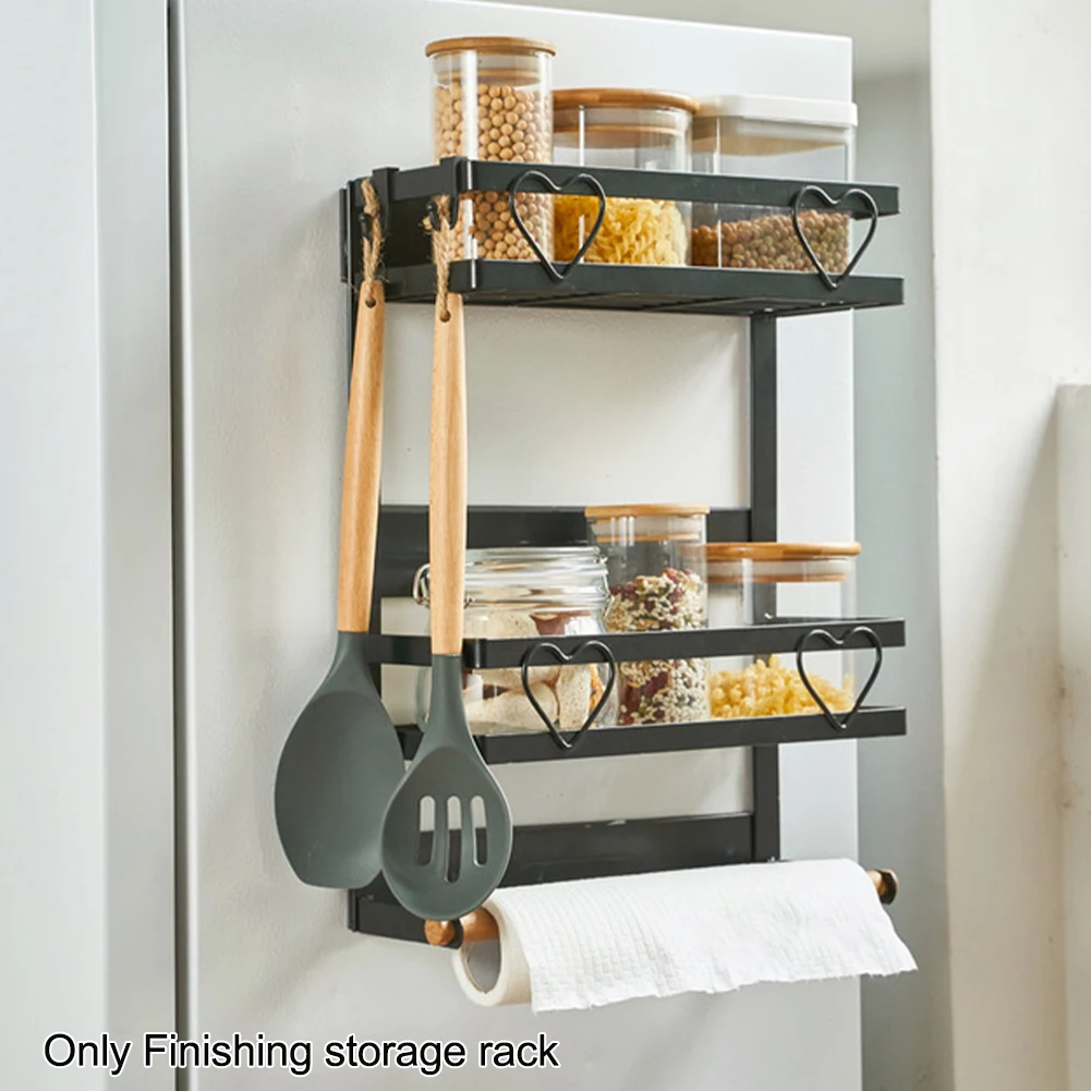 

Wall Mounted With Roll Dispenser Magnetic Fridge Kitchen Jar Home Metal Storage Shelf Bathroom Seasoning Rack Practical