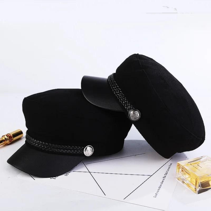 

Новые береты осень-зима британская универсальная шерстяная темно-синяя шляпа сетчатая красная восьмиугольная шляпа для детей Han banchao