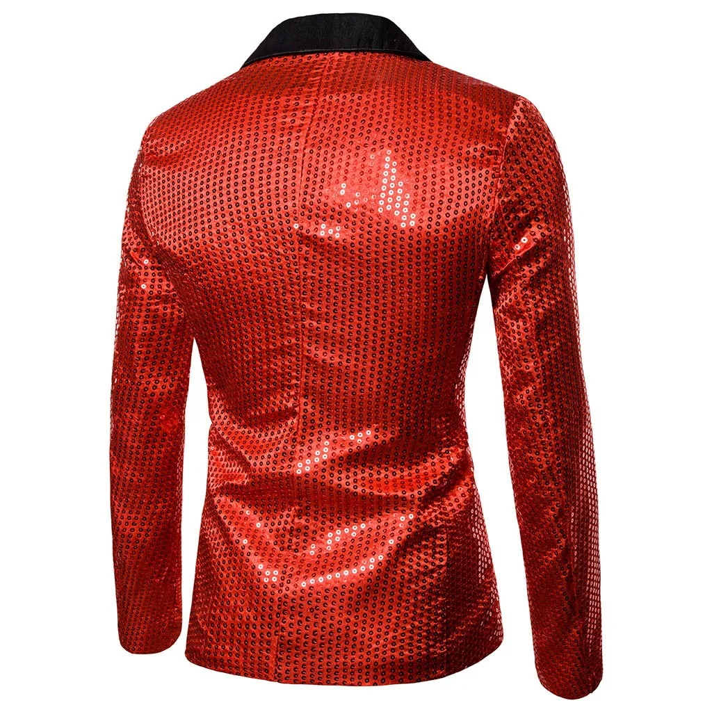 Mens Sequins Patchwork Suit Blazer Jacket Brand New Male Slim DJ Club Stage One Button Blazer Man Formal Wedding Clothes