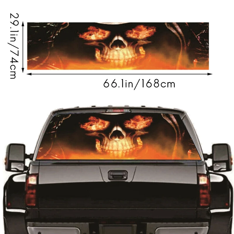 

Flame Skull для грузовик, Джип, кроссовер Pickup 3D заднее лобовое стекло, заднее окно постер для стекла 66,1x29,1 дюймов