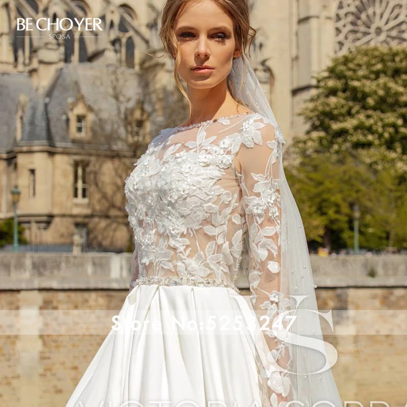 Vestido de Noiva кружевное свадебное платье трапециевидной формы с длинным рукавом