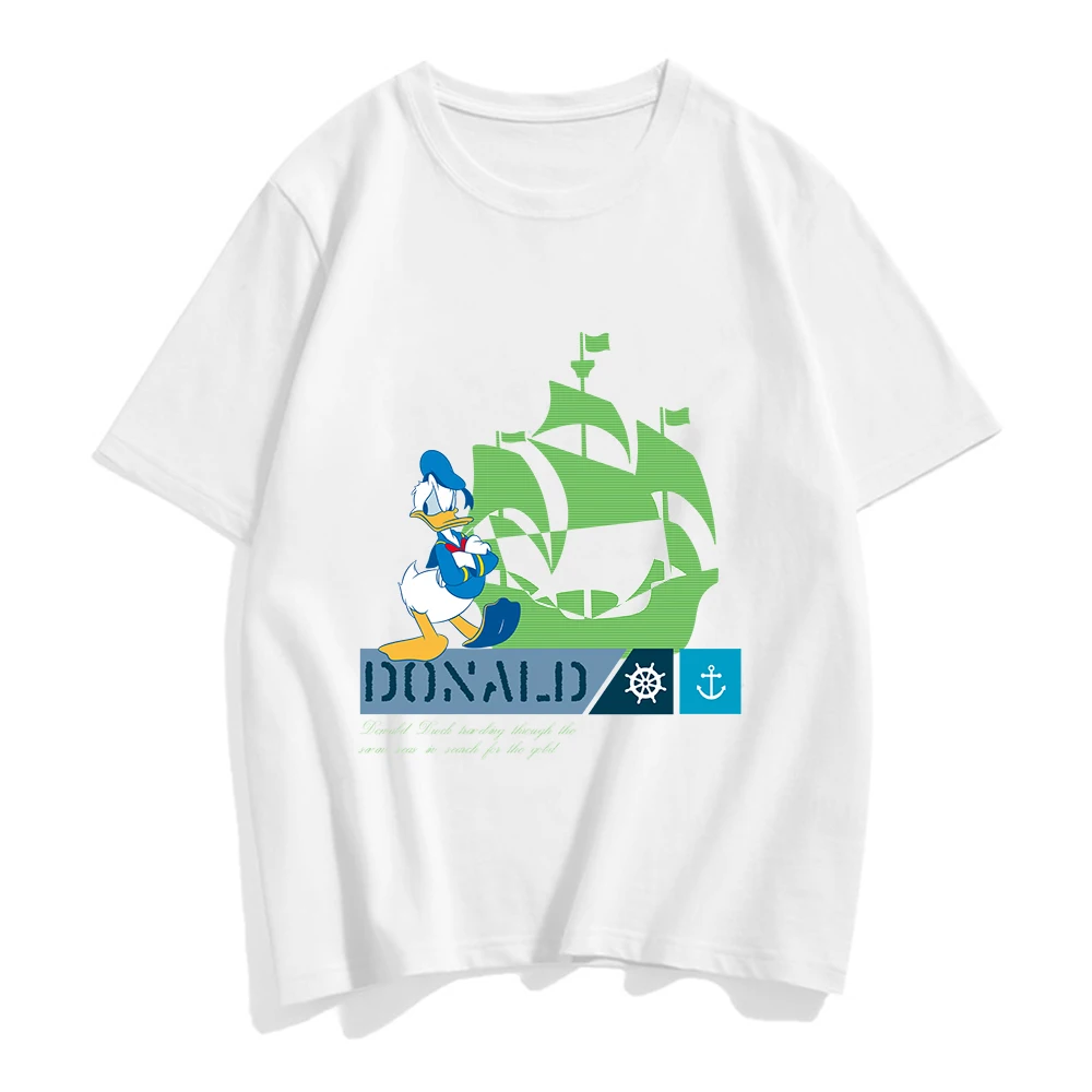 

Green sailboat Donald Duck Women Disney Tshirt Funny T Shirt Wowan Cartoon Printed Short Sleeve T-shirt Lady Yong Girl Top Tee