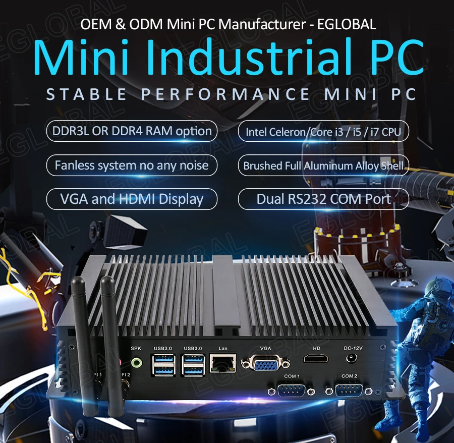 Rugged Industrial Mini PC Intel Core i5 8250U 24/7 Hours Working Windows Barebone Mini Computer 4K VGA HDMI RJ45 LAN AC WIFI