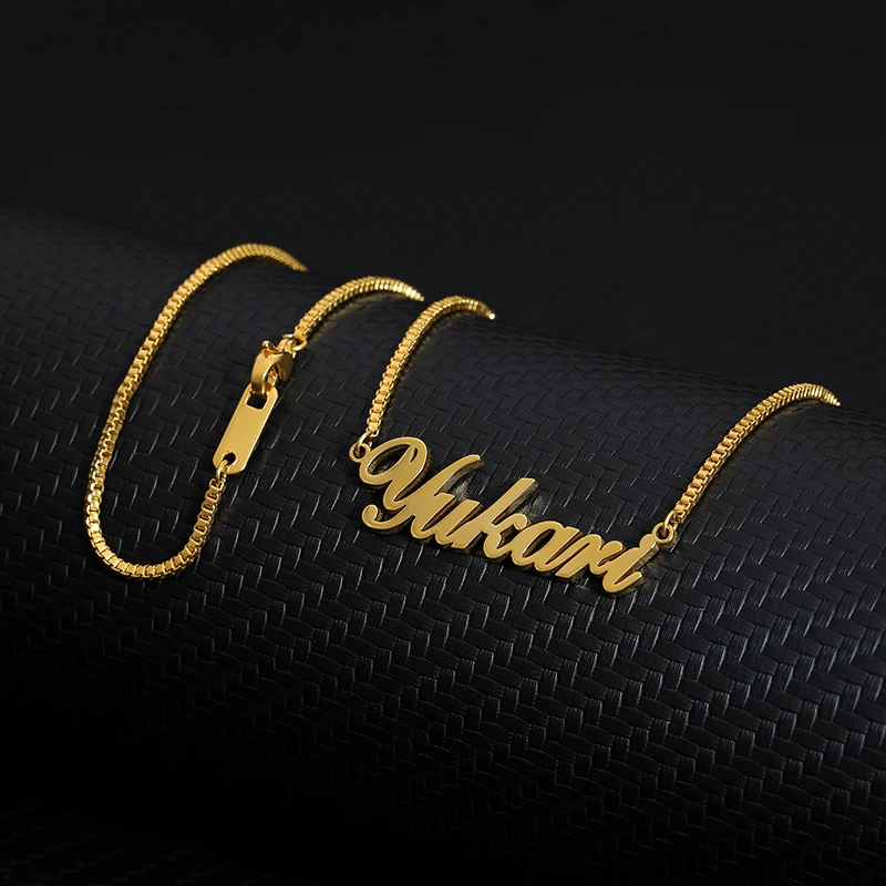 

2021 Fashion Customized Women Necklace Name Mujer Gold Stainless Steel Long Thick Chain Nameplate Necklaces collana acciaio Gift